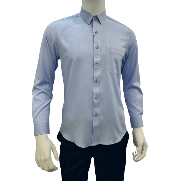 Áo Sơ Mi Nam Tay Dài Owen AR230602DT màu melange xanh nhạt dáng regular fit tà lượn có túi vải café