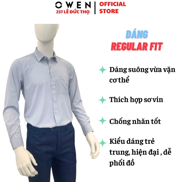 Áo sơ mi nam tay dài Owen AR240595DT màu xám nhạt dáng suông regular fit tà lượn có túi chất liệu modal spandex