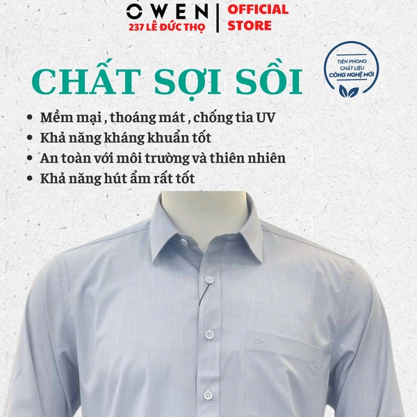 Áo sơ mi nam tay dài Owen AR240595DT màu xám nhạt dáng suông regular fit tà lượn có túi chất liệu modal spandex