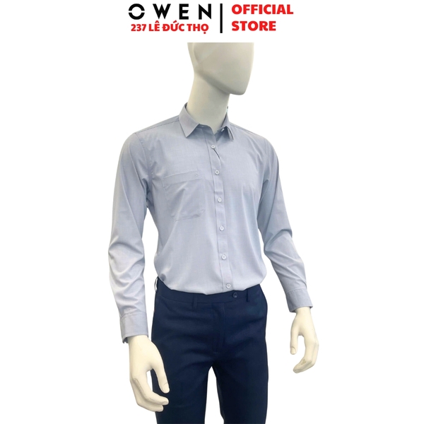 Áo sơ mi nam tay dài Owen AR240595DT màu xám nhạt dáng suông regular fit tà lượn có túi chất liệu modal spandex