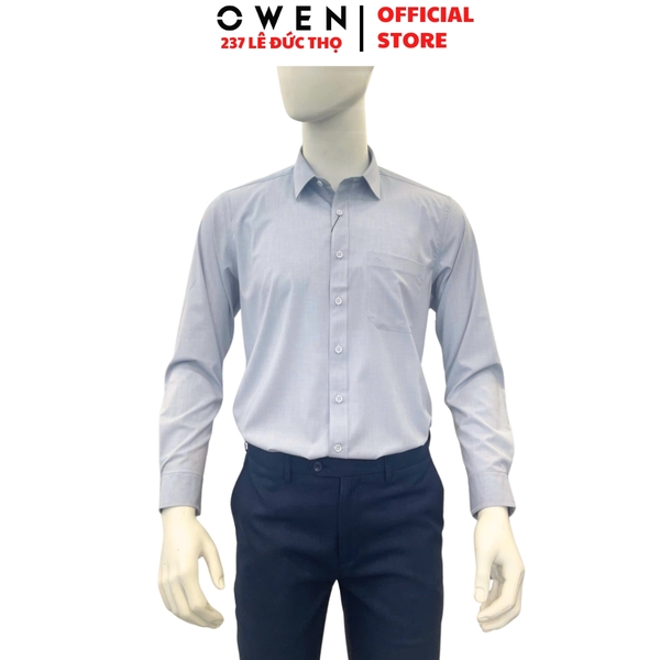 Áo sơ mi nam tay dài Owen AR240595DT màu xám nhạt dáng suông regular fit tà lượn có túi chất liệu modal spandex