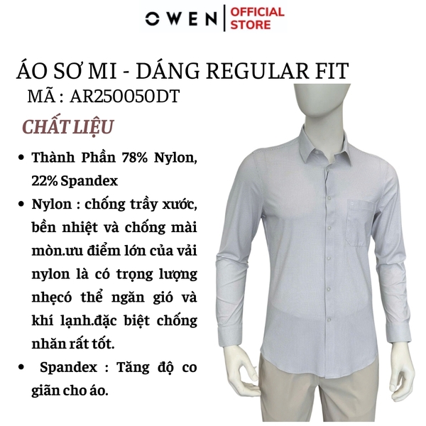Áo sơ mi nam tay dài Owen AR250050DT màu xanh lá nhạt kẻ caro dáng suông regular fit tà lượn có túi chất liệu knit