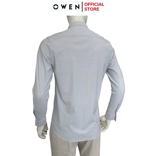 Áo sơ mi nam tay dài Owen AR250050DT màu xanh lá nhạt kẻ caro dáng suông regular fit tà lượn có túi chất liệu knit