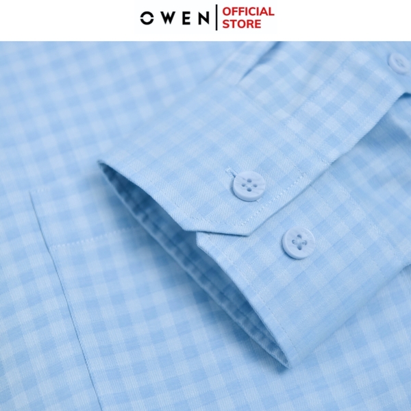 Áo sơ mi nam tay dài Owen AR250055DT màu xanh nhạt dáng suông regular fit tà lượn có túi Chất liệu Bamboo poly