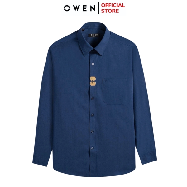 Áo sơ mi nam tay dài Owen AR250371DT màu xanh tím than dáng suông regular fit tà lượn có túi chất liệu bamboo spandex
