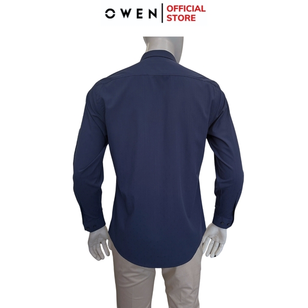 Áo sơ mi nam tay dài Owen AR250371DT màu xanh tím than dáng suông regular fit tà lượn có túi chất liệu bamboo spandex