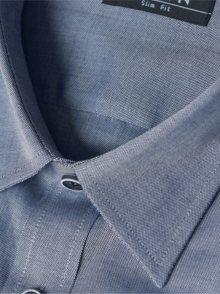 Áo Sơ Mi Nam Tay Ngắn Owen AS220135N Màu Oxford Navy Slim Fit Tà Lượn Không Túi Ngực Vải Sợi Tre