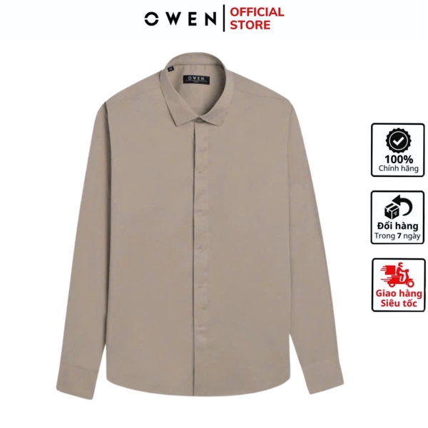 Áo sơ mi nam tay dài Owen AS250084D màu hồng đậm dáng ôm slim fit tà lượn không túi chất liệu spandex