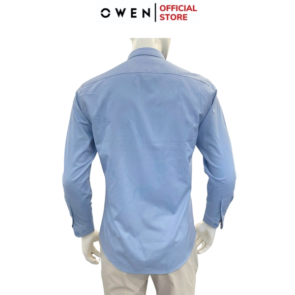 Áo sơ mi nam tay dài Owen AS250344D màu xanh jacquard dáng ôm slim fit là lượn không túi chất liệu bamboo spandex