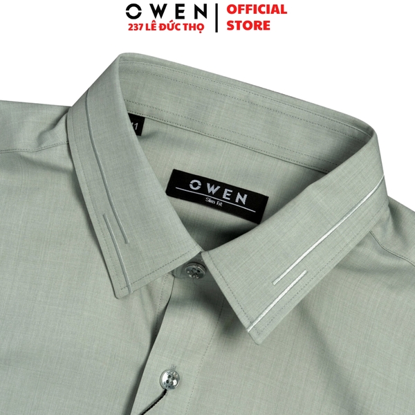 Áo sơ mi nam tay dài Owen AS255068D màu xám dáng ôm slim fit tà lượn không túi chất liệu polyester modal