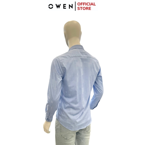 Áo Sơ Mi Nam Tay Dài Owen AR240515D màu xanh dương xược dáng suông tà lượn không túi chất liệu bambo poly
