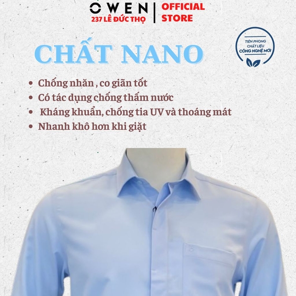 Áo Sơ Mi Nam Tay Dài Owen AR260695DT Xanh Regular Fit Có Túi chất liệu nano