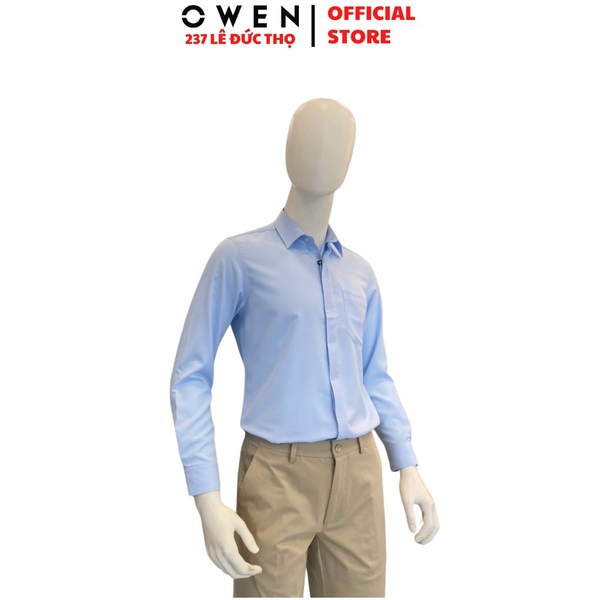 Áo Sơ Mi Nam Tay Dài Owen AR260695DT Xanh Regular Fit Có Túi chất liệu nano