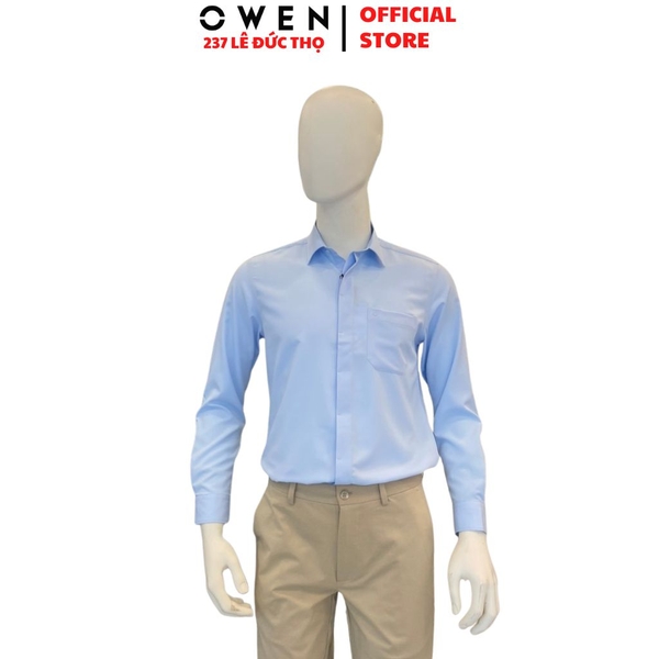 Áo Sơ Mi Nam Tay Dài Owen AR260695DT Xanh Regular Fit Có Túi chất liệu nano