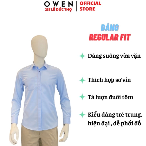 Áo Sơ Mi Nam Tay Dài Owen AR260695DT Xanh Regular Fit Có Túi chất liệu nano