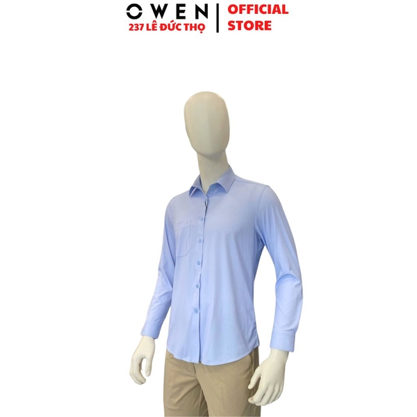 Áo Sơ Mi Nam Tay Dài Owen AR260701DT Xanh Regular Fit Có Túi chất liệu nylon spandex