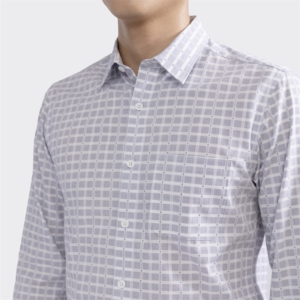 Áo Sơ Mi Nam Dài Tay Aristino ALS06702 Màu trắng kẻ xám dệt Dobby