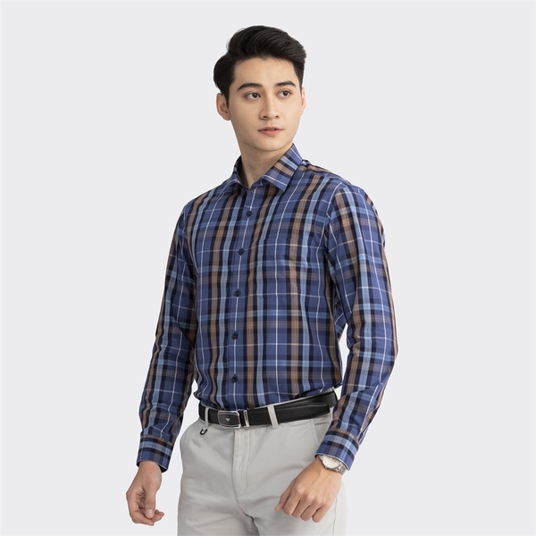 Áo Sơ Mi Nam Dài Tay Aristino ALS15402 màu xanh kẻ nâu
