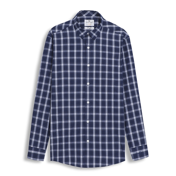 Áo Sơ Mi Nam Dài Tay Aristino ALS34102  màu xanh kẻ trắng dáng ôm tà lượn không túi chât vải sợi tre