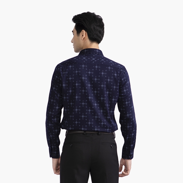 Áo Sơ Mi Nam Dài Tay Aristino ALS39502 Dáng Slim Fit Không Túi Màu Xanh Tím Than In Vải Sợi Sồi