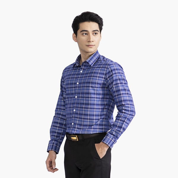 Áo Sơ Mi Nam Dài Tay Aristino ALS40902 Dáng Regular Fit Suông Vừa Màu Xanh Kẻ Dệt Vải Sợi Sồi