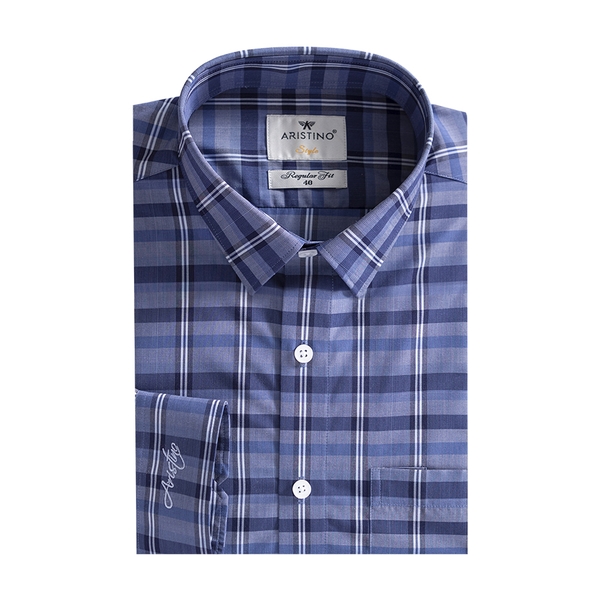 Áo Sơ Mi Nam Dài Tay Aristino ALS40902 Dáng Regular Fit Suông Vừa Màu Xanh Kẻ Dệt Vải Sợi Sồi