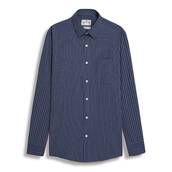 Áo Sơ Mi Nam Dài Tay Aristino ALS41302  màu xanh tím than kẻ trắng dáng suông tà lượn có túi chất vải sợi sồi