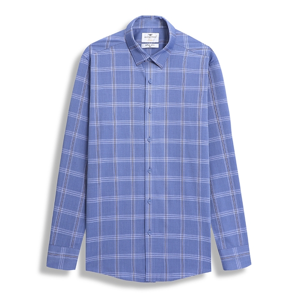 Áo Sơ Mi Nam Dài Tay Aristino ALS43102 màu xanh kẻ dệt dáng slim fit tà lượn không túi vải sợi tre cao cấp
