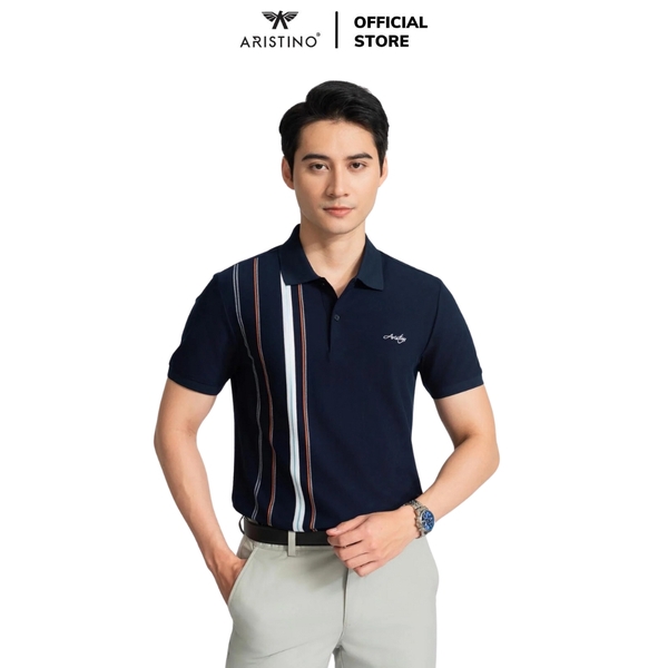 Áo Thun Polo Nam Cổ Bẻ Aristino APS044AZ Màu Xanh tím than 25 kẻ Jacquard
