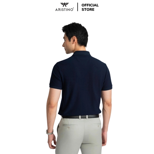 Áo Thun Polo Nam Cổ Bẻ Aristino APS044AZ Màu Xanh tím than 25 kẻ Jacquard