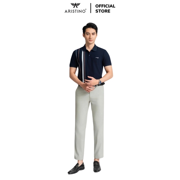 Áo Thun Polo Nam Cổ Bẻ Aristino APS044AZ Màu Xanh tím than 25 kẻ Jacquard