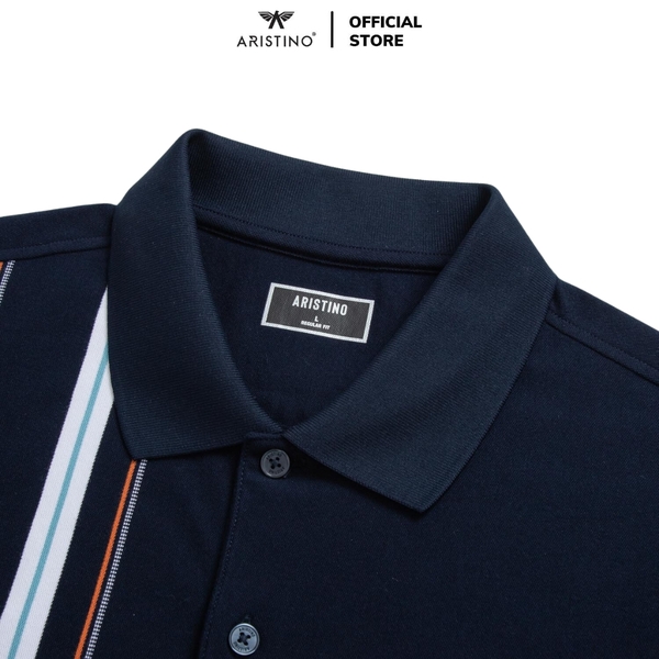 Áo Thun Polo Nam Cổ Bẻ Aristino APS044AZ Màu Xanh tím than 25 kẻ Jacquard