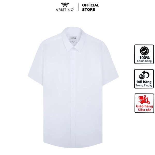 Áo sơ mi trắng ngắn tay Aristino ASS006AS1 chất liệu micro polyester dáng slim fit không túi màu trắng trơn