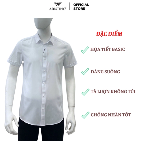Áo sơ mi trắng ngắn tay Aristino ASS006AS1 chất liệu micro polyester dáng slim fit không túi màu trắng trơn