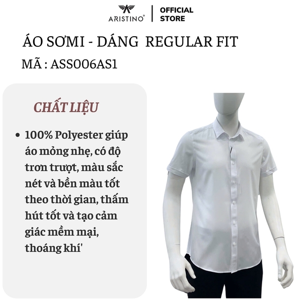 Áo sơ mi trắng ngắn tay Aristino ASS006AS1 chất liệu micro polyester dáng slim fit không túi màu trắng trơn