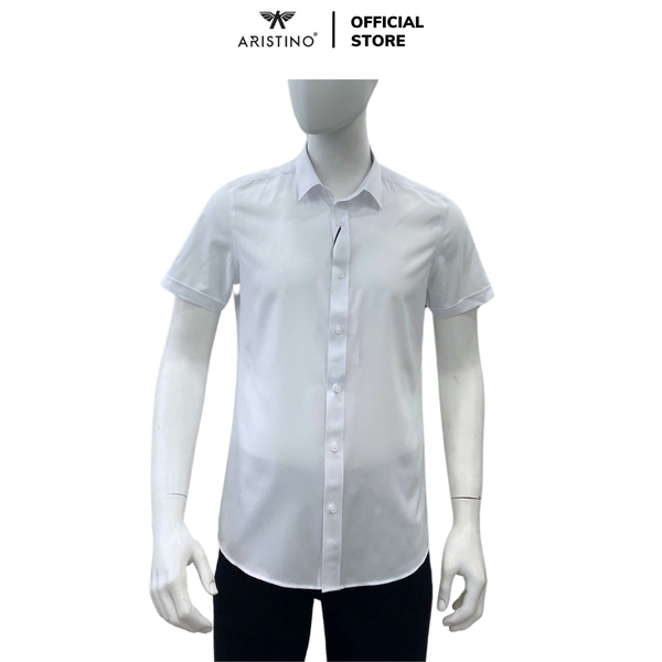 Áo sơ mi trắng ngắn tay Aristino ASS006AS1 chất liệu micro polyester dáng slim fit không túi màu trắng trơn