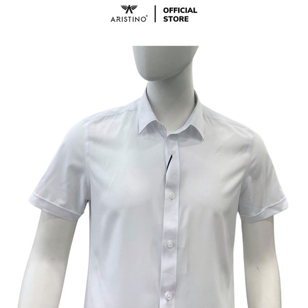 Áo sơ mi trắng ngắn tay Aristino ASS006AS1 chất liệu micro polyester dáng slim fit không túi màu trắng trơn