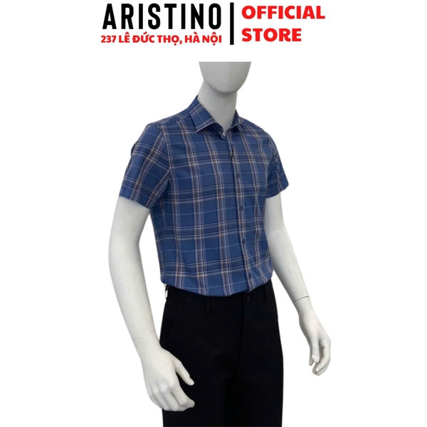 Áo Sơ Mi Nam Ngắn Tay Aristino ASS027AS2 màu xanh kẻ