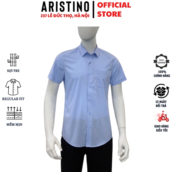Áo Sơ Mi Nam Ngắn Tay Aristino ASS037AS2 màu xanh Jacquard