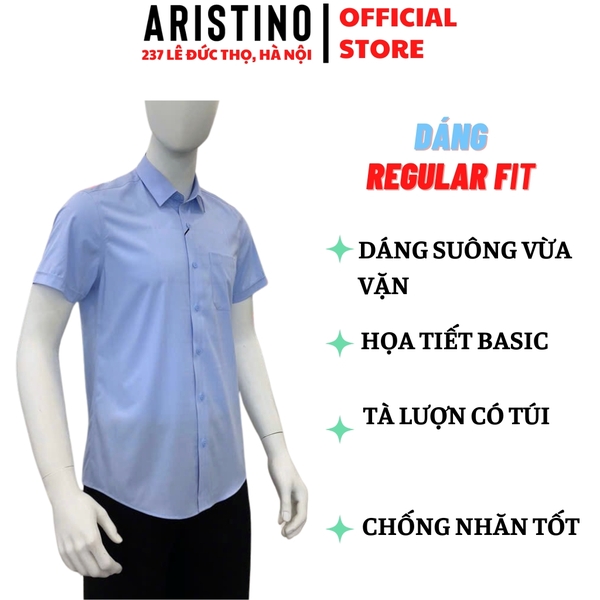 Áo Sơ Mi Nam Ngắn Tay Aristino ASS037AS2 màu xanh Jacquard