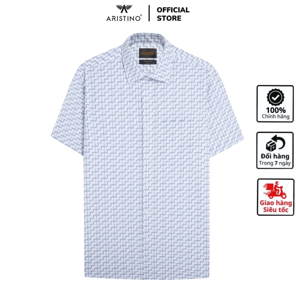 Áo Sơ Mi Nam Ngắn Tay Aristino ASS044AS2 màu trắng in