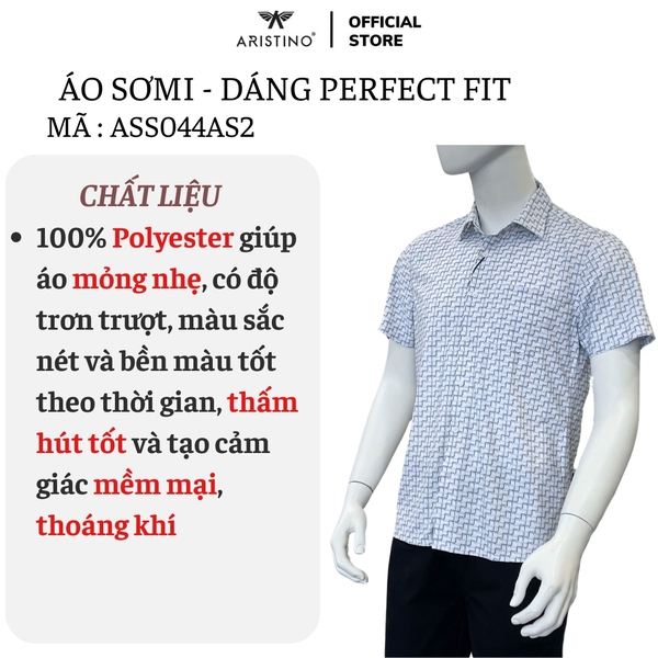 Áo Sơ Mi Nam Ngắn Tay Aristino ASS044AS2 màu trắng in