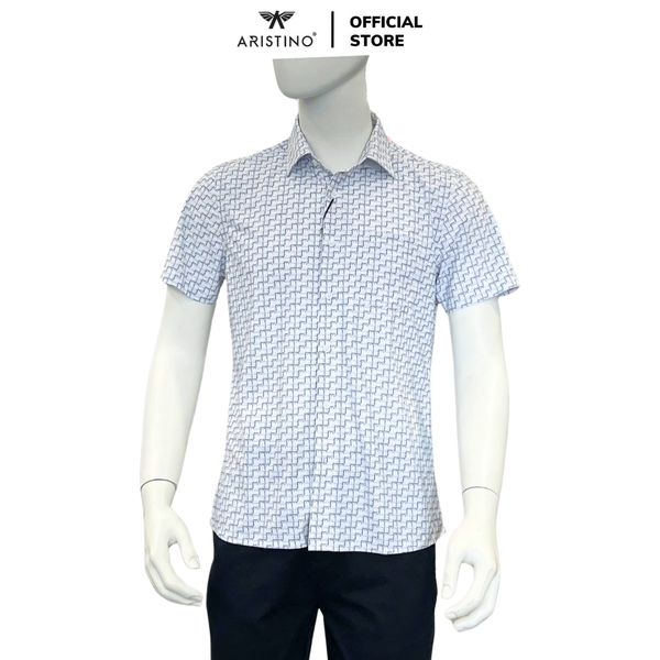 Áo Sơ Mi Nam Ngắn Tay Aristino ASS044AS2 màu trắng in