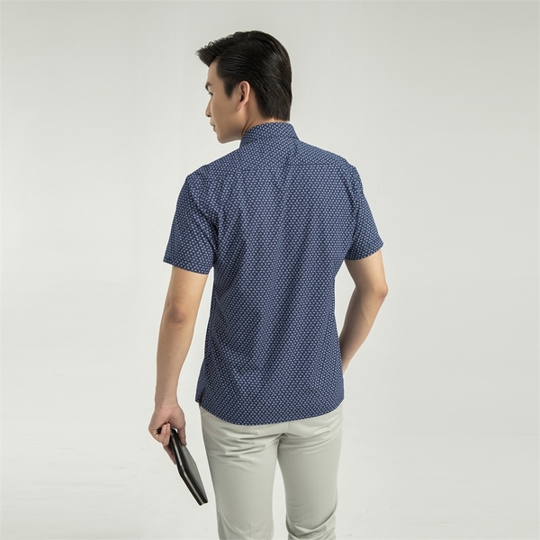 Áo Sơ Mi Nam Ngắn Tay Aristino ASS055S1 màu xanh tím than in họa tiết trắng