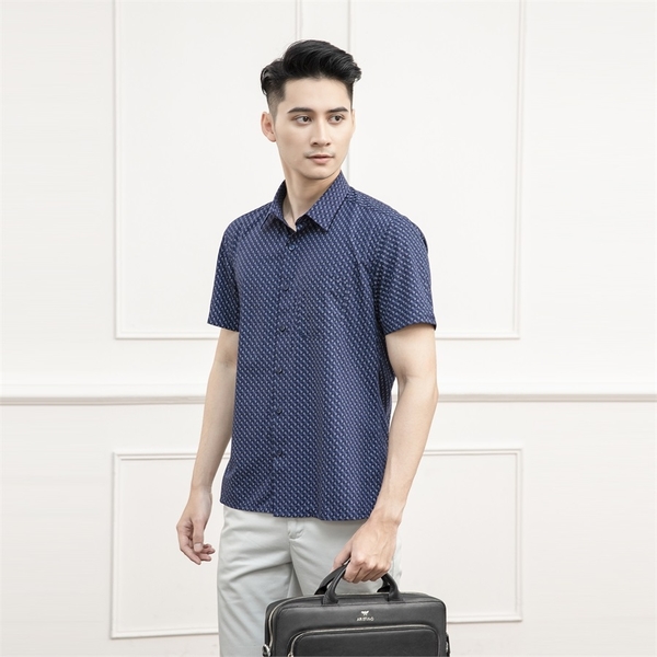 Áo Sơ Mi Nam Ngắn Tay Aristino ASS071S1 màu xanh tím than in họa tiết