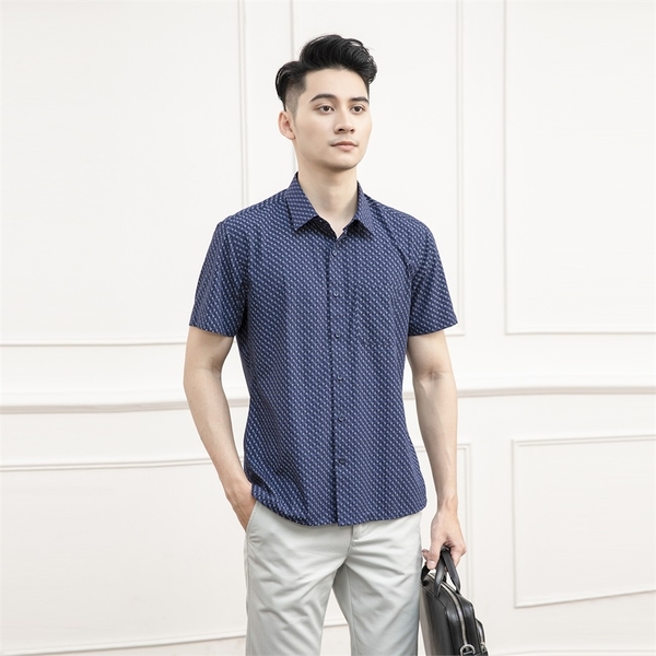 Áo Sơ Mi Nam Ngắn Tay Aristino ASS071S1 màu xanh tím than in họa tiết