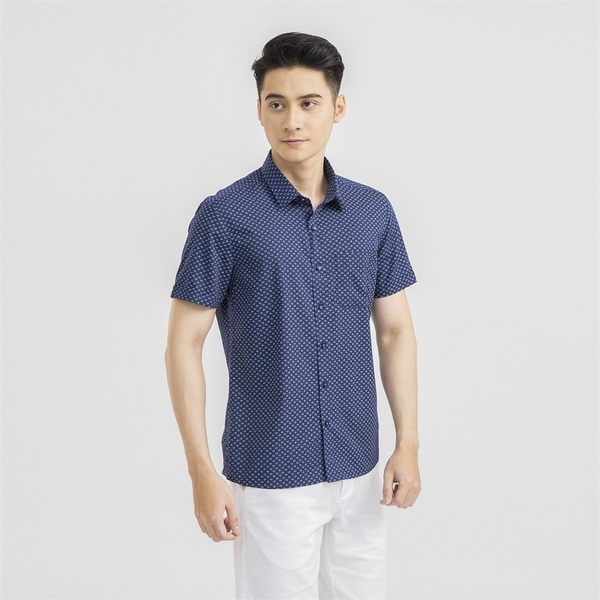 Áo Sơ Mi Nam Ngắn Tay Aristino ASS131S1 màu xanh tím than in quả