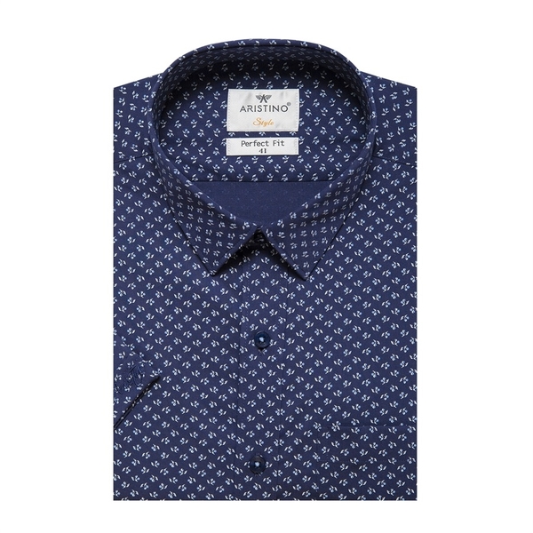 Áo Sơ Mi Nam Ngắn Tay Aristino ASS131S1 màu xanh tím than in quả