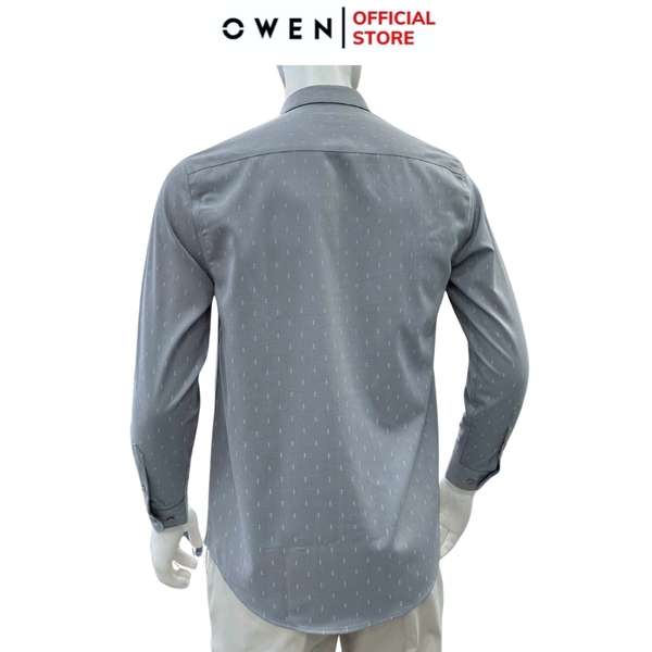 Áo sơ mi nam tay dài Owen AF255088DT màu xám họa tiết chấm bi dáng suông Plus size tà lượn có túi chất liệu bamboo spandex