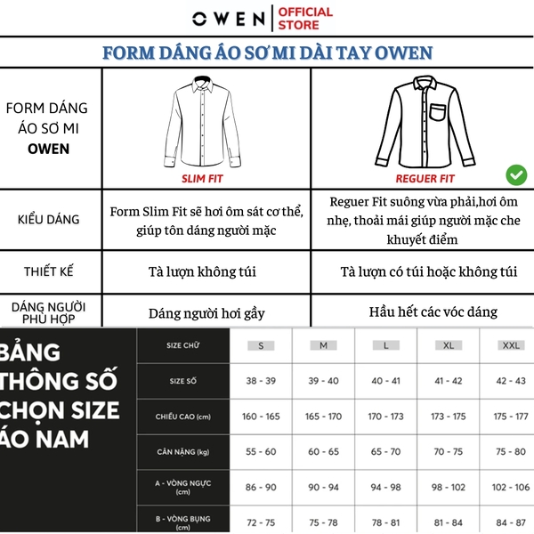 Áo sơ mi nam tay dài Owen AR230518DT màu xám đá kẻ caro dáng suông regular fit tà lượn có túi chất liệu nylon spandex